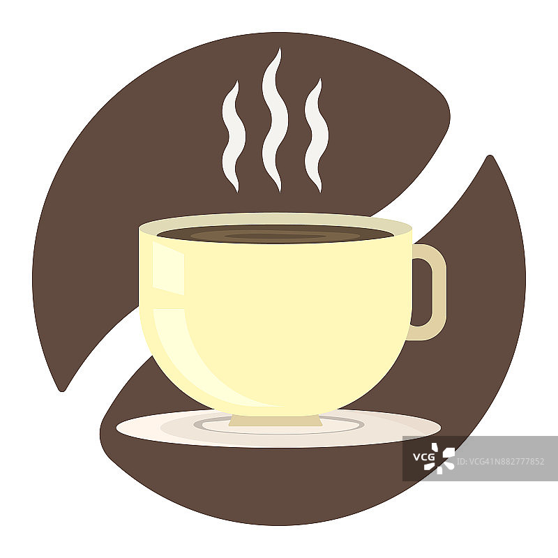 咖啡色咖啡豆背景上的黄色咖啡杯标志图片素材