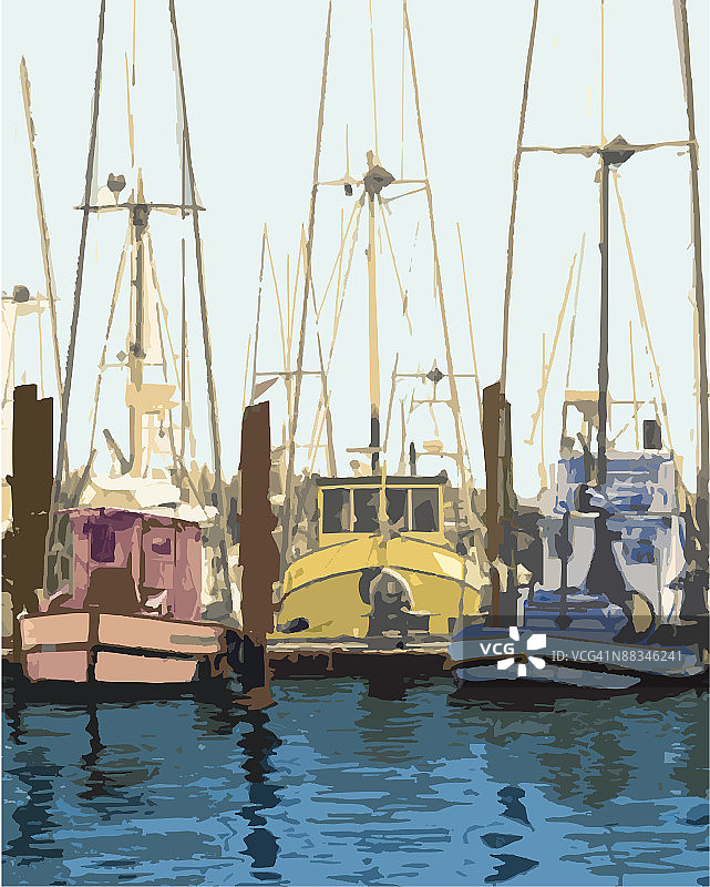 图片，港口渔船颜色Illustrator版本图片素材