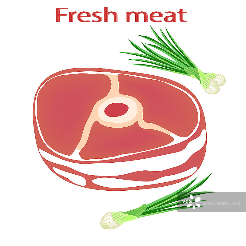在白色背景下分离的新鲜生肉。肉类产品。肉牛排。向量。图片素材