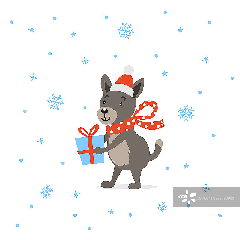 圣诞快乐新年快乐2018可爱有趣的卡通狗与礼物图片素材