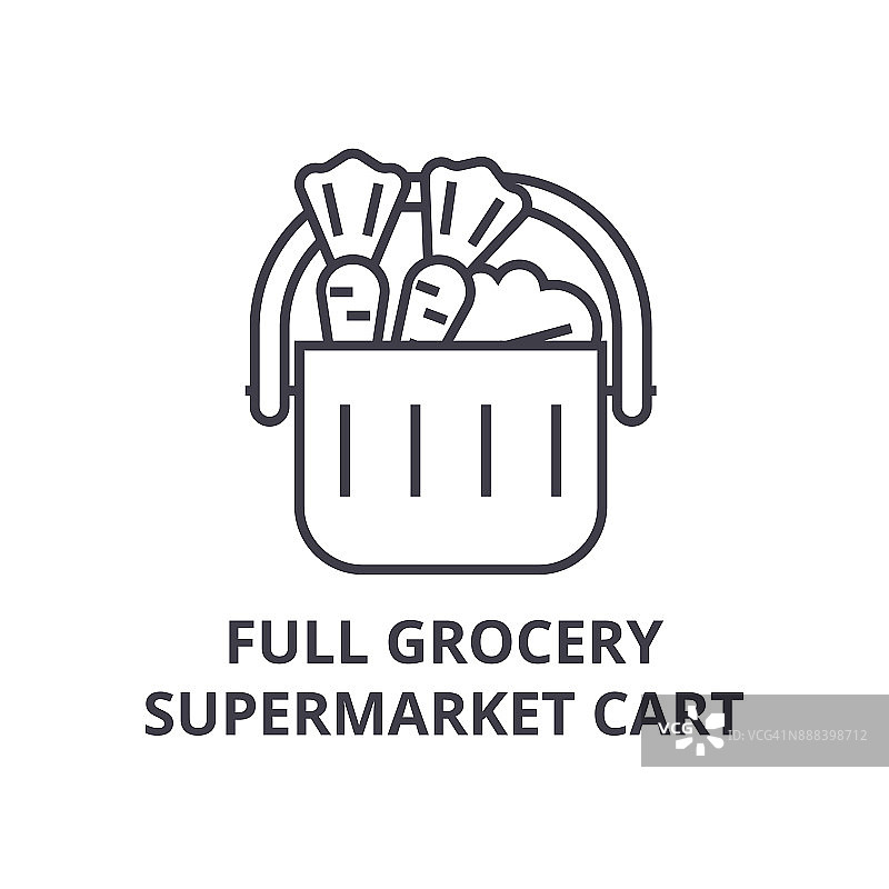 全杂货店超市购物车线图标，轮廓标志，线性符号，矢量，平面插图图片素材