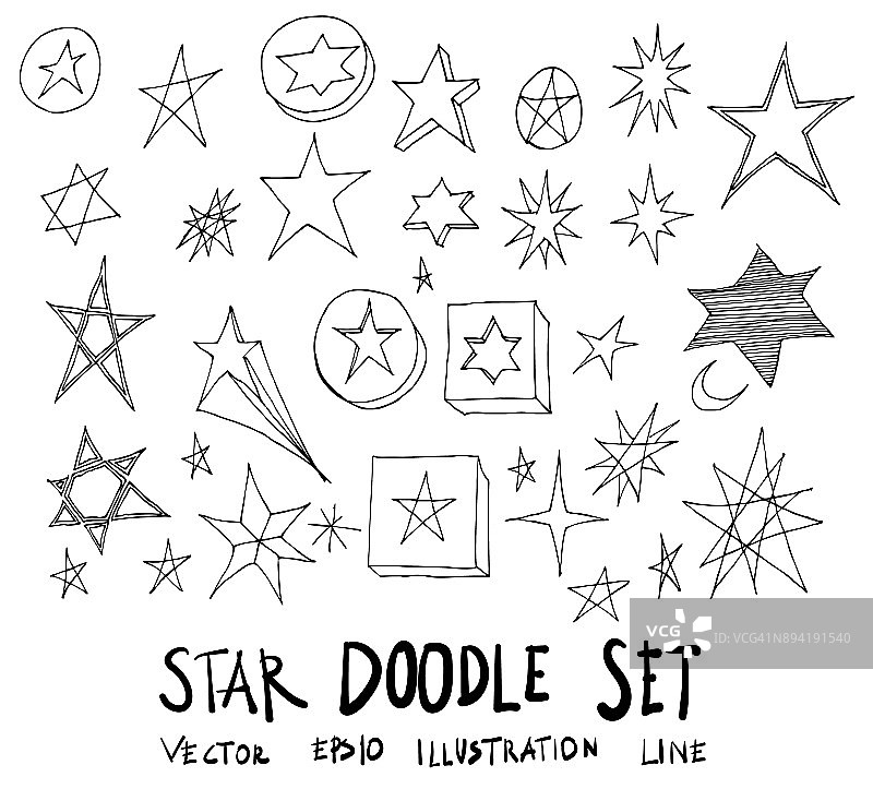 一套星插图手绘涂鸦素描线矢量eps10图片素材