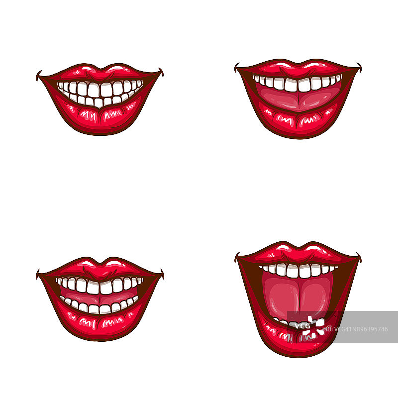 一套性感的女性嘴唇在红色光泽的口红图片素材