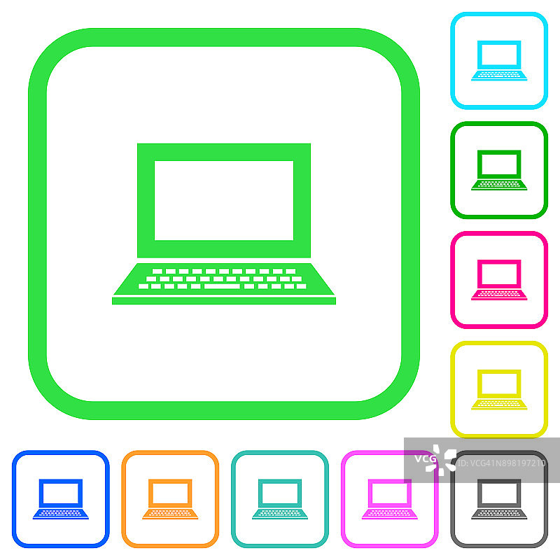 笔记本电脑与空白屏幕生动的彩色平面图标图标图片素材