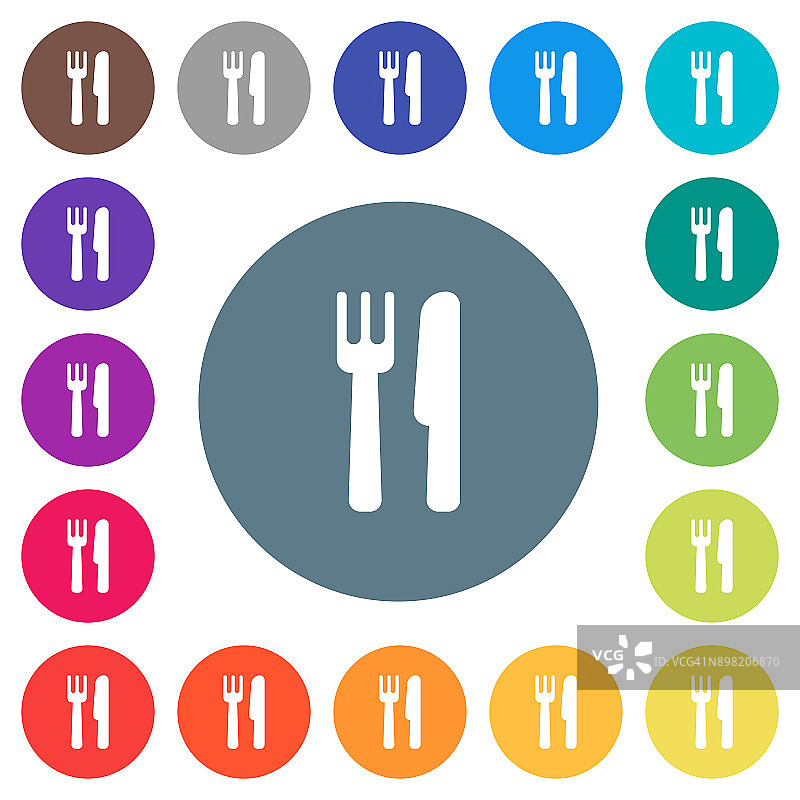 餐具平面白色图标上的圆形背景图片素材