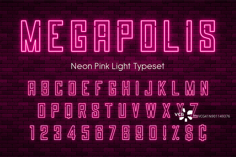 大都市霓虹灯字母表，现实额外发光的字体图片素材