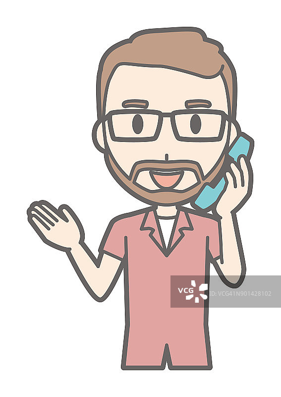 一个戴眼镜留着胡子的男人正在讲电话图片素材