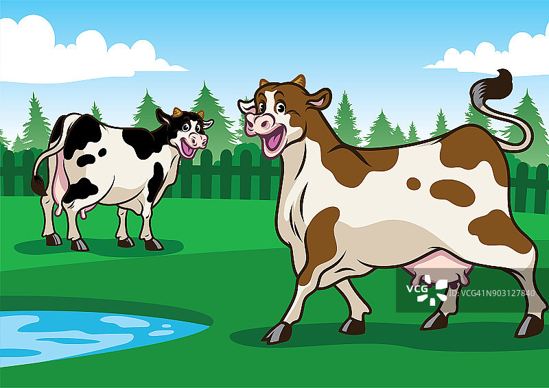 快乐牛插图在田间图片素材