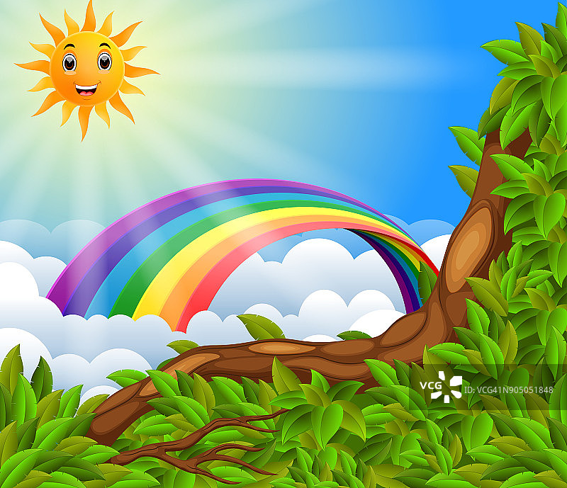 森林上空的彩虹图片素材