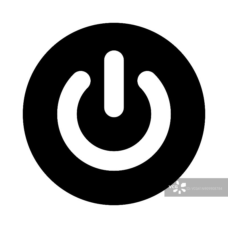 电源按钮圆形图标。黑色，圆形，极简主义图标孤立在白色背景。开关按钮简单剪影。图片素材