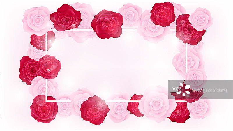 顶视图孤立的情人节花邀请圆形粉红色和红色玫瑰图片素材