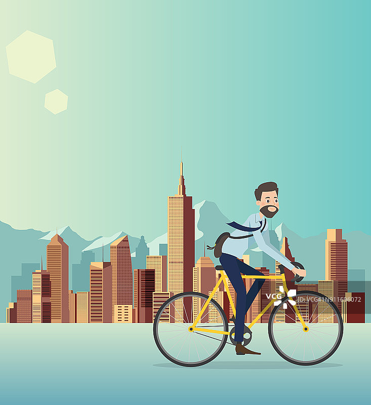 一个男人在城市里骑自行车图片素材
