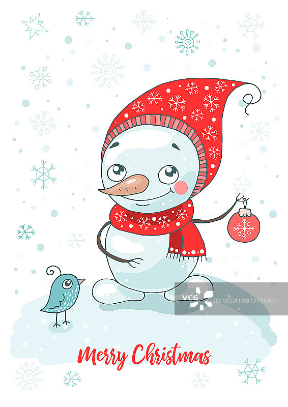 圣诞贺卡和可爱的雪人图片素材