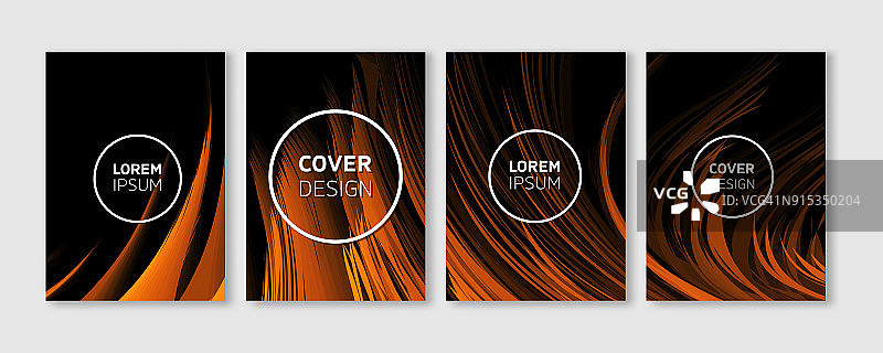 最小矢量封面设计|酷炫橙色曲线黑色背景插图|未来海报模板图片素材