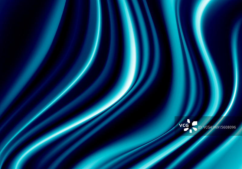 蓝色织物缎面波浪豪华背景矢量插图。图片素材