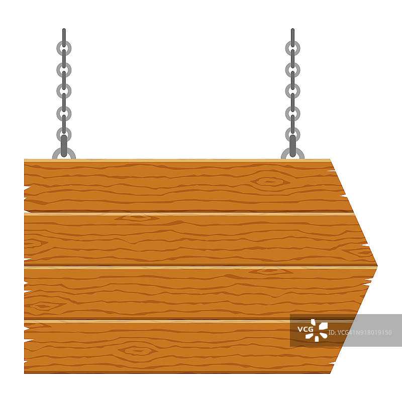 木招牌箭头与链孤立在白色背景。木板标志和符号传达信息。横幅模板与木材纹理。矢量图图片素材