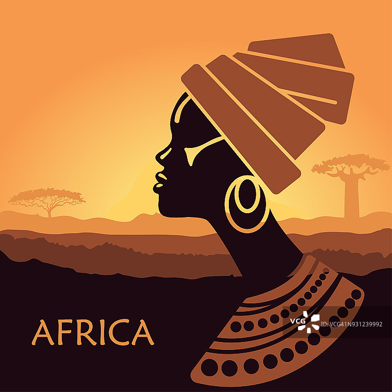 风景中的非洲妇女的侧面图片素材