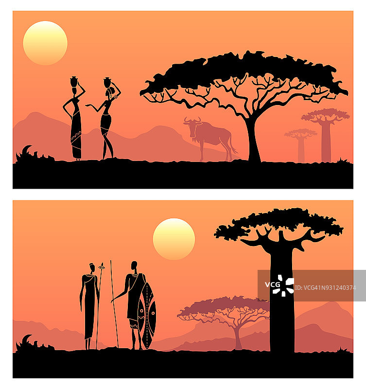 非洲的男男女女与非洲的夕阳相映成辉图片素材