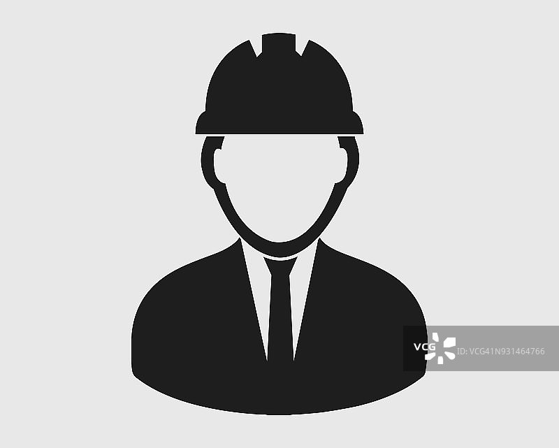 工程师图标。头戴头盔的男性象征。图片素材