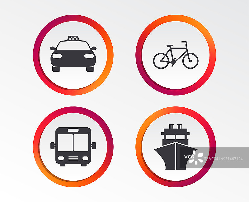 运输图标。出租车，自行车，公共汽车和轮船。图片素材