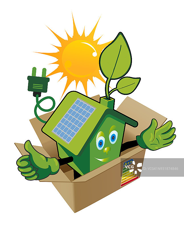 阳光下的温室和能源吉祥物图片素材