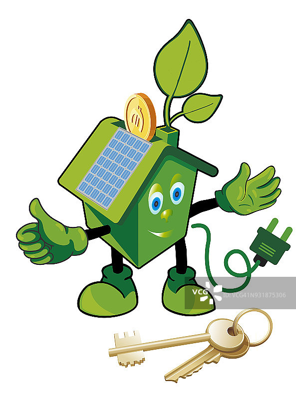 阳光下的温室和能源吉祥物图片素材