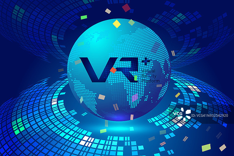VR、VRP、数字技术地球、透视空间、深蓝色技术效果矢量元素。图片素材