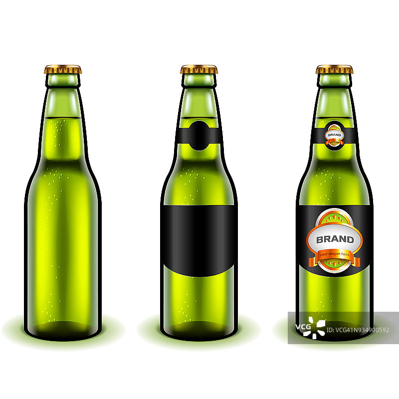 绿色啤酒瓶设计三维现实向量图片素材