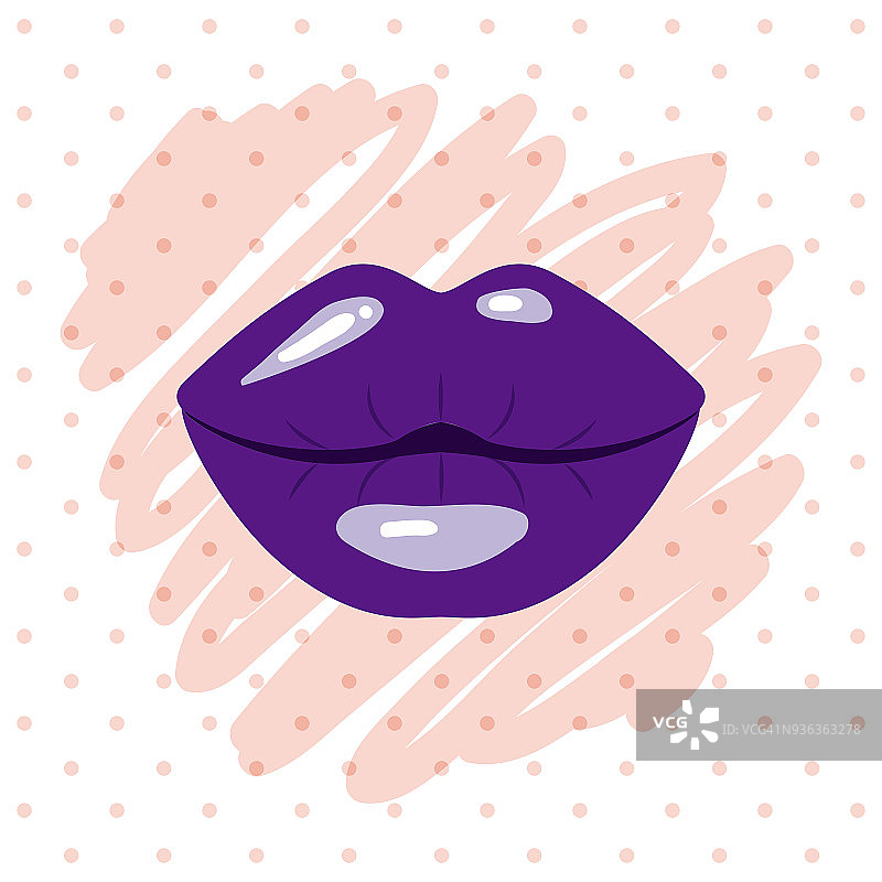 紫色的嘴唇亲吻素描在白色的背景图片素材