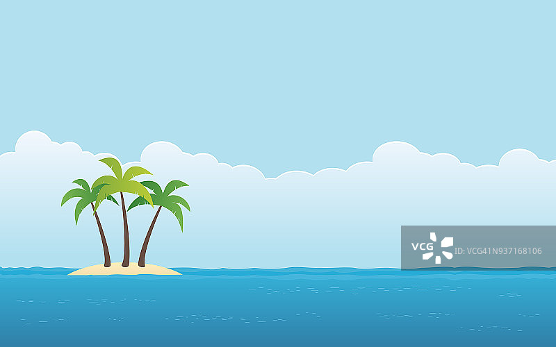 岛上的棕榈树和蓝天背景在平面图标设计图片素材