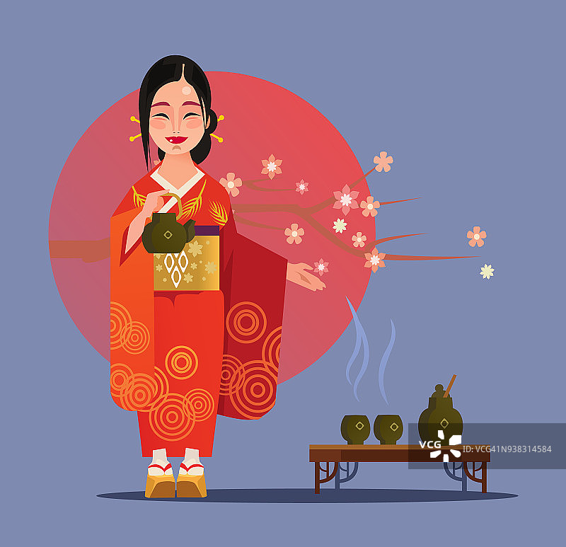 日本艺伎人物和茶道图片素材