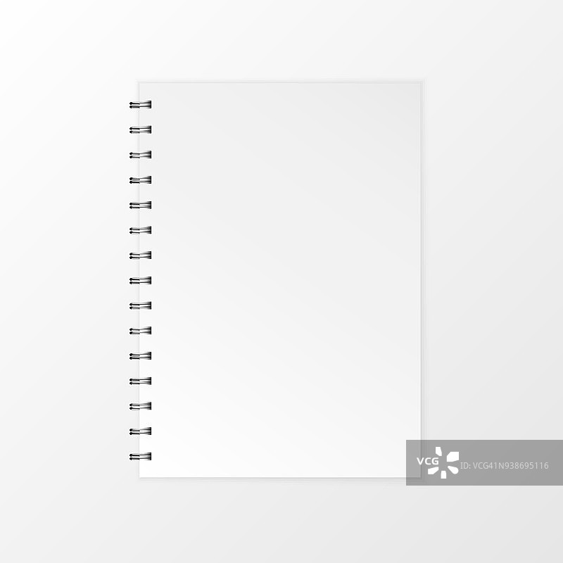 空白的现实向量笔记本。平面孤立矢量插图螺旋记事本上的白色背景。图片素材