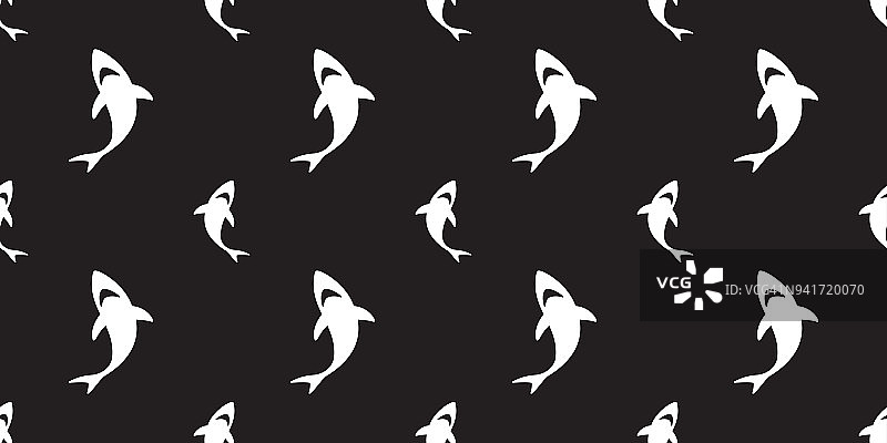 鲨鱼无缝图案鳍海豚鲸鱼矢量海浪岛壁纸背景黑色图片素材