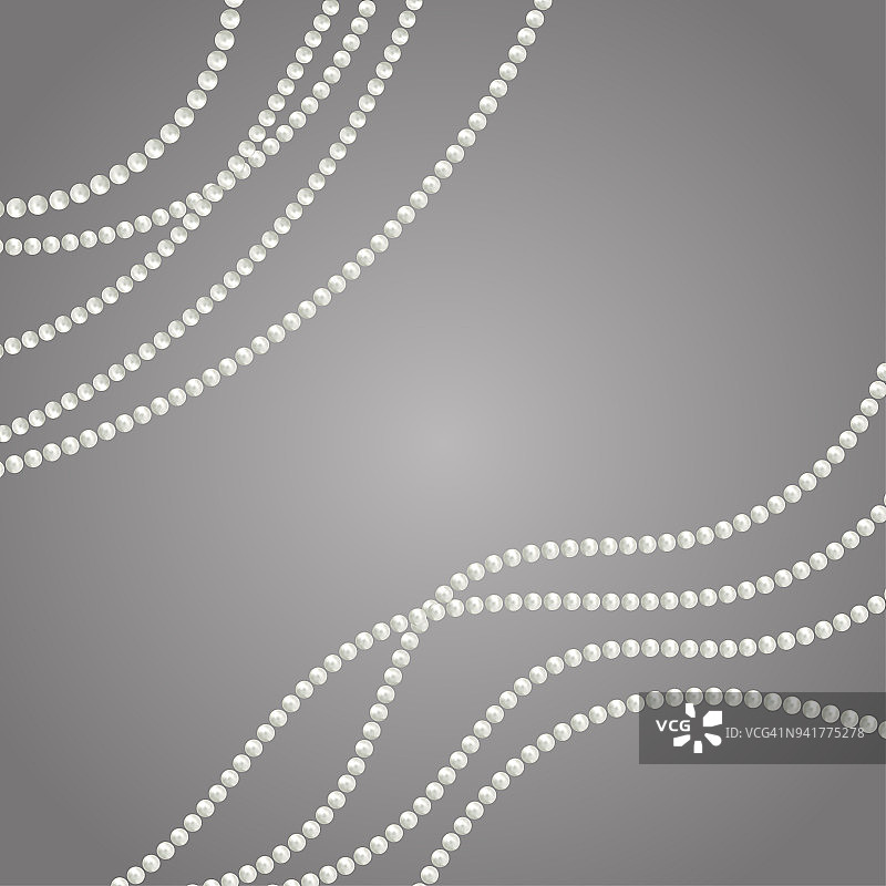 抽象向量背景美丽的3D闪亮的天然白色珍珠花环的珠子。为庆祝设计，圣诞装饰。婚礼的主题。矢量图图片素材