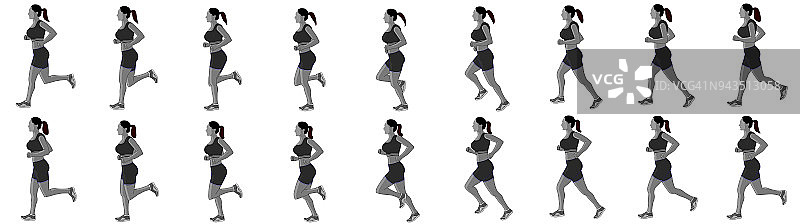 女孩跑步和慢跑的剪影图片素材
