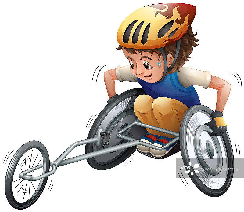骑着赛车轮椅的男孩图片素材