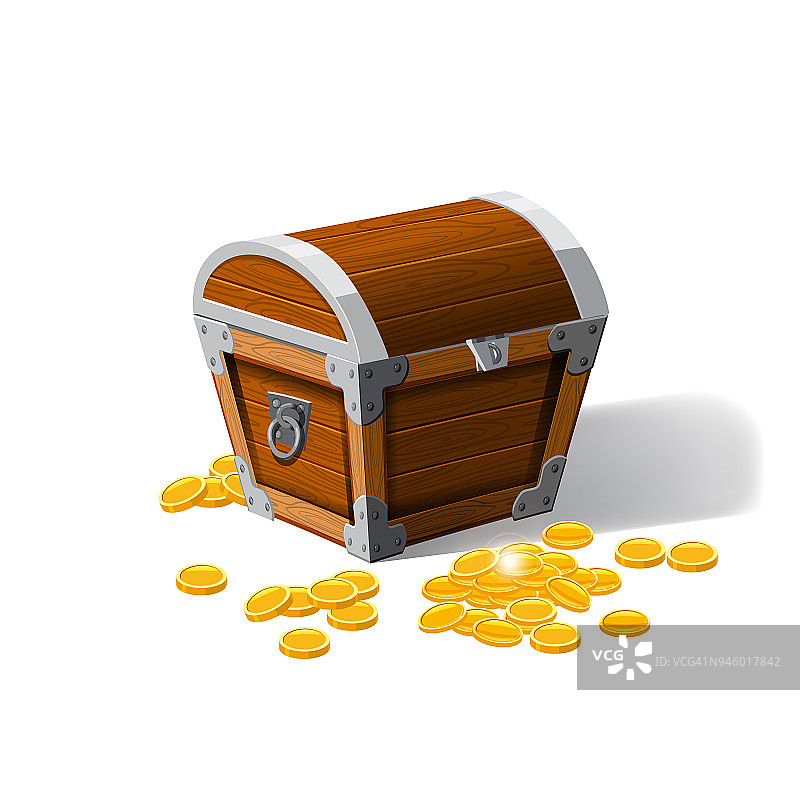 海盗箱装着金币和财宝…矢量插图。Catyoon风格,孤立图片素材