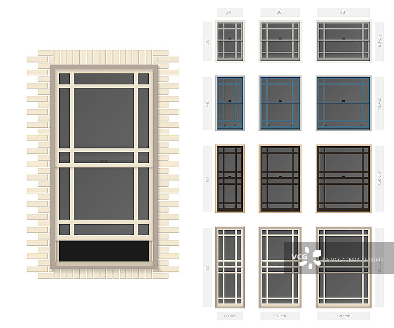 矢量单悬草原风格典型的窗户设置在不同的大小和颜色图片素材