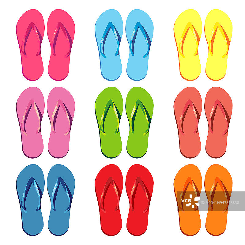 一套沙滩用的彩色拖鞋图片素材