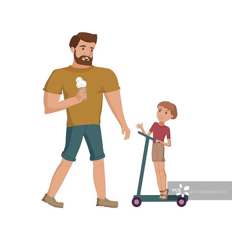 父亲和儿子走在公园矢量图片素材