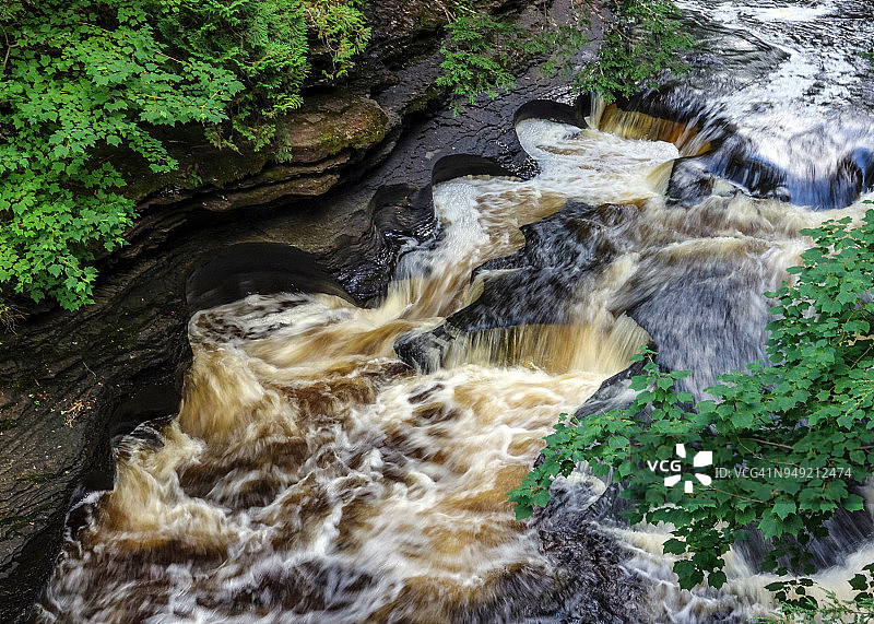 瀑布和坑，普雷斯克岛河，豪猪山荒野州立公园图片素材