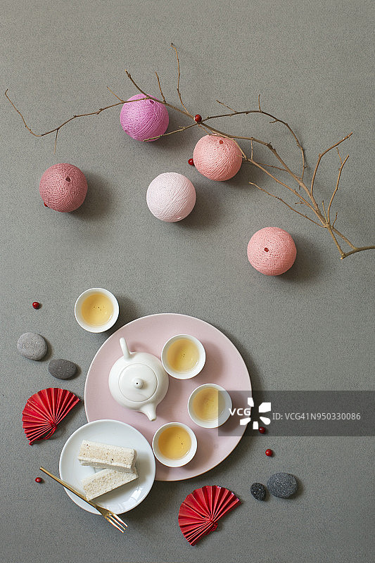 东亚下午茶休息物体的纹理背景。图片素材
