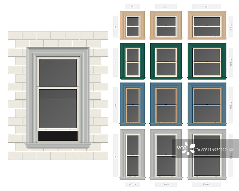 矢量单挂非条形典型窗口设置不同的大小和颜色图片素材