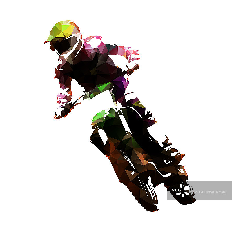 摩托车越野赛，多边形fmx矢量孤立插图图片素材