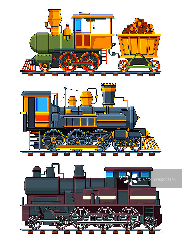 带有马车的复古火车的插图图片素材