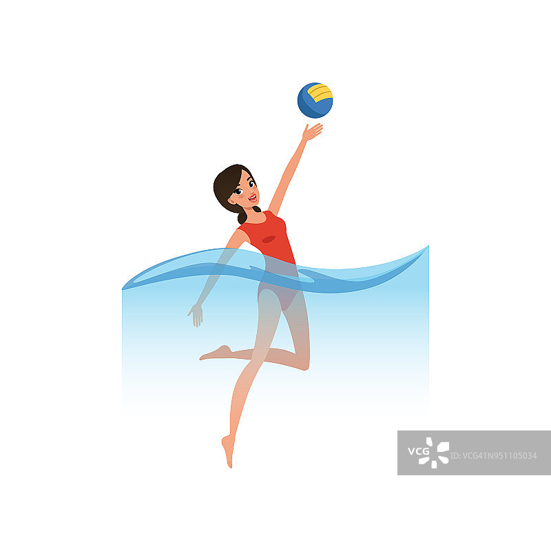 年轻女子打水球，水上运动矢量插图上的白色背景图片素材