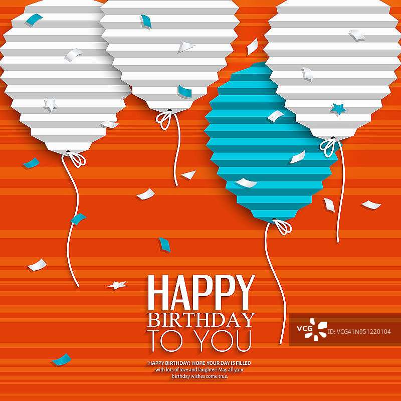 生日祝福气球在扁平折叠纸的风格。图片素材