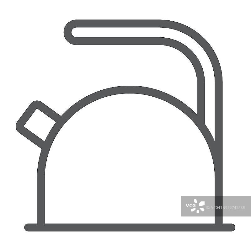 水壶线图标，厨房和烹饪，茶壶符号矢量图形，白色背景上的线性图案，eps 10。图片素材
