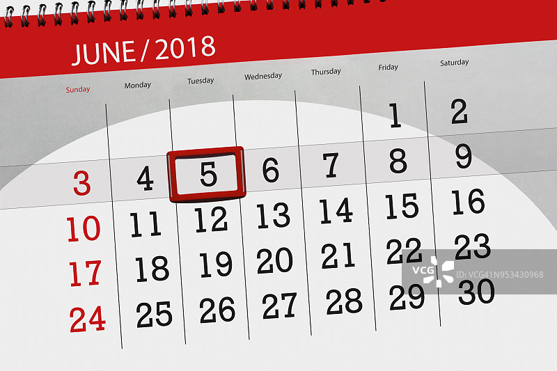 日历，日，月，业务，概念，日记，截止日期，计划，国家假日，表，彩色插图，2018年，6月5日图片素材