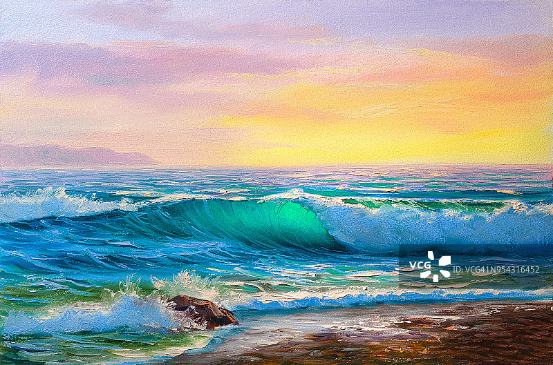 海上的日出。画海景。图片素材